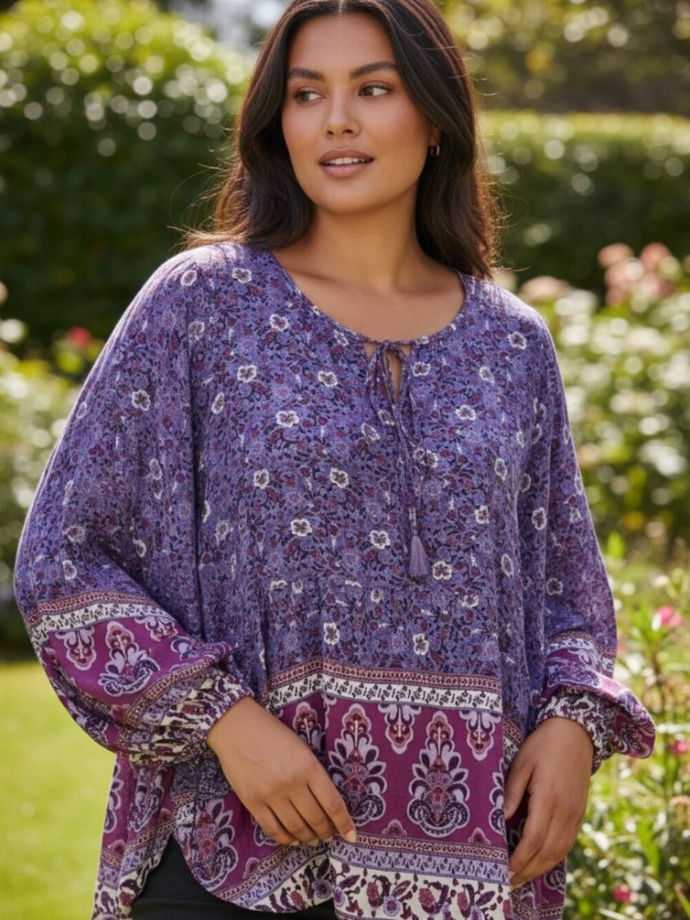 Rusttydustty Purple Viscose Top Plus Size Vintage Bohemian Shirt Floral 2XL
